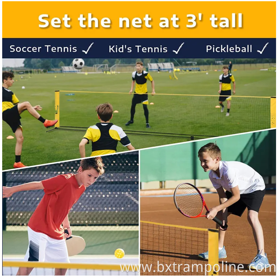 Badminton Pickleball Net - Height Adjustable Portable Net for Junior Tennis, Kids Volleyball & Soccer, and Backyard Games - Easy